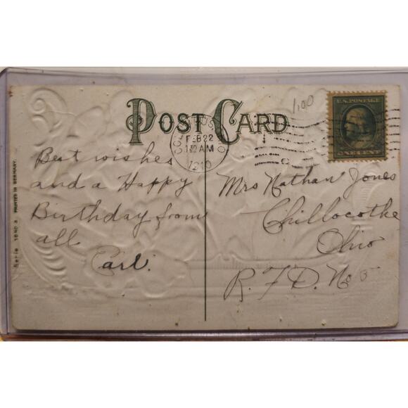 Lot Of Four Vintage Antique Embossed Postcards Flowers Birthday Boats - Picture 8 of 9